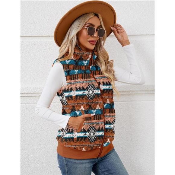 New Womens Fuzzy Fleece Vest, Casual Warm Sleeveless Zip Up Sherpa Vest - Picture 2 of 5